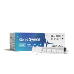 FifthPulse 100ml Syringe with Luer Lock (NO Needle), Measurement Dispensing, Sterile, Individually Wrapped, 5/PK