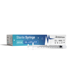 FifthPulse 1ml Syringe with Luer Lock (NO Needle), Measurement Dispensing, Sterile, Individually Wrapped, 25/Pack