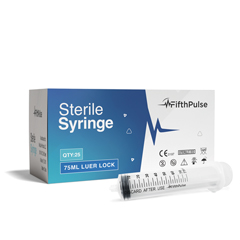 FifthPulse 75ml Syringe with Luer Lock (NO Needle), Measurement Dispensing, Sterile, Individually Wrapped, 25/PK