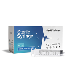 FifthPulse 100ml Syringe with Luer Lock (NO Needle), Measurement Dispensing, Sterile, Individually Wrapped, 25/PK