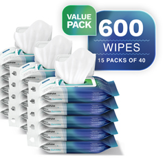 FifthPulse Premoisten Disposable Washcloths, Alcohol Free, Infused Aloe & Lanolin - 15 / 40 Pack Wipes (600 Wipes Total)