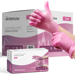 FifthPulse Vinyl Exam Latex Free & Powder Free Gloves - Pink - 10 Boxes of 100 - 1000 Total (Small)
