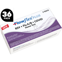 Flowflex Plus 4 in 1 RSV + Flu A/B + Covid Test, 36 Test/Kits of 5-Pack Kits (180 Test/Kits Total)