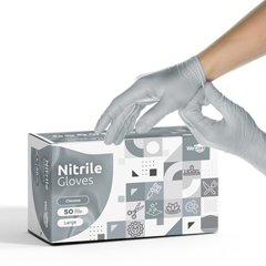 WeCare Nitrile Latex Free & Powder Free Disposable Gloves, Chrome, Large, 50/BX