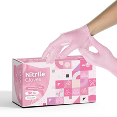 WeCare Nitrile Latex Free & Powder Free Disposable Gloves, Shimmering Pink, XL, 50/BX