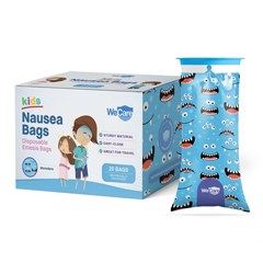 WeCare Kids Disposable Emesis Bags For Nausea and Motion Sickness, Individually Wrapped, Monster Print, 20/PK