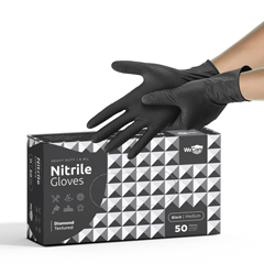 WeCare Nitrile Gloves 8 Mil, Heavy Duty Gloves with Diamond Texture Grip, Powder and Latex Free Disposable Gloves, Medium, Black, 50/BX