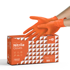 WeCare Nitrile Gloves 8 Mil, Heavy Duty Gloves with Diamond Texture Grip, Powder and Latex Free Disposable Gloves, Medium, Orange, 50/BX