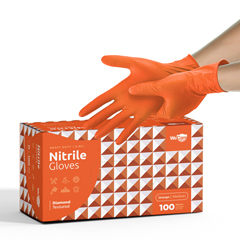 WeCare Nitrile Gloves 8 Mil, Heavy Duty Gloves with Diamond Texture Grip, Powder and Latex Free Disposable Gloves, Medium, Orange/100/BX