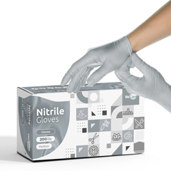 WeCare Nitrile Latex Free & Powder Free Disposable Gloves, Chrome, Medium, 200/BX