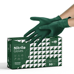 WeCare Nitrile Gloves 8 Mil, Heavy Duty Gloves with Diamond Texture Grip, Powder and Latex Free Disposable Gloves, Large, Green, 50/BX