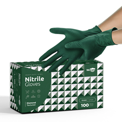 WeCare Nitrile Gloves 8 Mil, Heavy Duty Gloves with Diamond Texture Grip, Powder and Latex Free Disposable Gloves, Large, Green, 100/BX