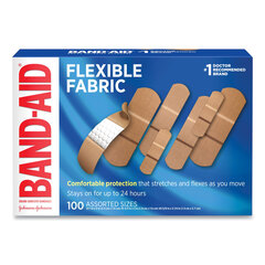 Johnson & Johnson Flexible Fabric Adhesive Bandages, Assorted, 100/Box