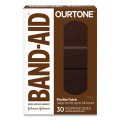 Johnson & Johnson OurTone Adhesive Bandages, BR65, 2.25 x 0.63; 3 x 0.75; 3 x 1, Deep Brown, 30/Pack