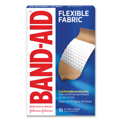Johnson & Johnson Flexible Fabric Extra Large Adhesive Bandages, 1.75 x 4, 10/Box