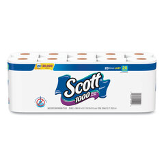 Kimberly Clark Professional SCOTT&reg; 1000 Bathroom Tissue, 1-Ply, White, 1000 Sheet/Roll, 20/Pack