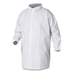 Kimberly Clark Professional A20 Breathable Particle Protection Lab Coat, Hook and Loop Closure/Elastic Wrists/No Pockets, Large, White, 30/Carton