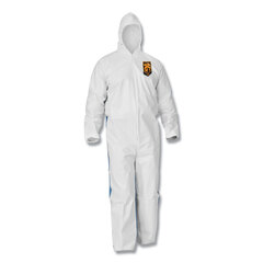 Kimberly Clark Professional A35 Liquid and Particle Protection Coveralls, Zipper Front, Hooded, Elastic Wrists and Ankles, Large, White, 25/Carton