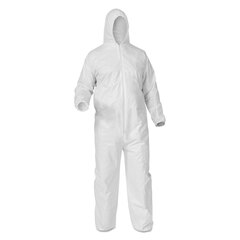 Kimberly Clark Professional A35 Liquid and Particle Protection Coveralls, Zipper Front, Hooded, Elastic Wrists and Ankles, X-Large, White, 25/Carton