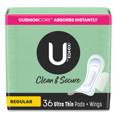 Kimberly Clark Professional U by Kotex Security Regular Ultrathin Pad with Wings, Unscented, 36/Pack