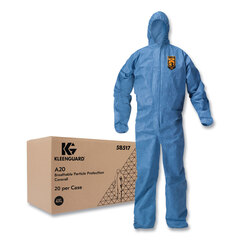 Kimberly Clark Professional A20 Breathable Particle Protection Coveralls, Zip Front, Hood, Elastic Back, Wrists, Ankles, 4X-Large, Blue, 20/Carton