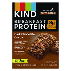Kind Breakfast Protein Bars, Dark Chocolate Cocoa, 1.76 oz Two-Bar Packs, 6/Box