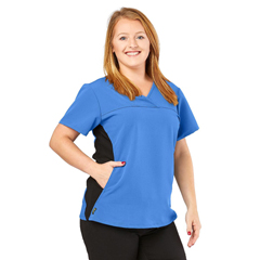 Medline California Ave Women's Yoga-Style Stretch Scrub Top with Pockets, Blue, Medium