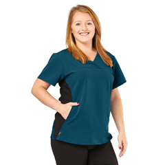 Medline California Ave Women's Yoga-Style Stretch Scrub Top with Pockets, Blue, Medium