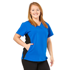 Medline California Ave Women's Yoga-Style Stretch Scrub Top with Pockets, Blue, 2XL