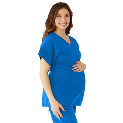 Medline Charlotte Ave Women's Maternity Scrub Top, Blue, Large