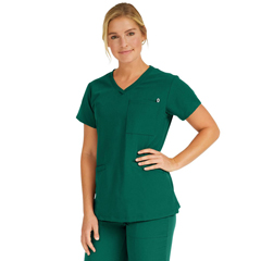 Medline Berkeley Ave Women's Stretch Fabric Tunic Scrub Top with Pockets, Green, 3XL