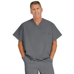Medline Fifth Ave Unisex Stretch Fabric V-Neck Scrub Top with 1 Pocket, Charcoal, 4XL