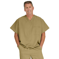 Medline Fifth Ave Unisex Stretch Fabric V-Neck Scrub Top with 1 Pocket, Brown, XL