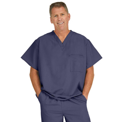 Medline Fifth Ave Unisex Stretch Fabric V-Neck Scrub Top with 1 Pocket, Blue, 5XL