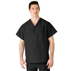 Medline AngelStat Unisex Reversible V-Neck Scrub Tops with 2 Pockets, Black, Large