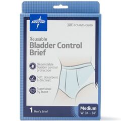 Medline Reusable Light Incontinence Pants, Men, Size Medium, for Waist Size 34-36