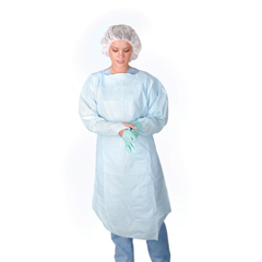 Medline Polyethylene Gowns with Thumb Loop, Blue, Size Regular, 15 EA/BX