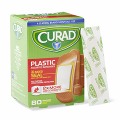 CURAD Plastic Adhesive Bandage, Assorted Sizes, 80/Box, 1/BX