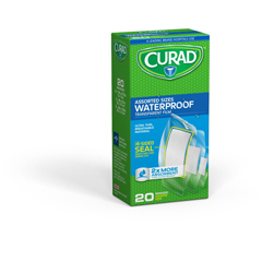 CURAD Clear Waterproof Adhesive Strips, Assorted Sizes, 24 BX/CS
