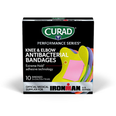 CURAD Performance Series IRONMAN Antibacterial Bandage, 6 Colors, Elbows and Knees, 10 Bandages/Box, 24BX/CS