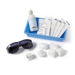 Medline Cataract Eye Care Kit with Cotton Balls, Oval Eye Pads, Sterile Eyewash, Micropore Tape, and Gray Protective UV Glasses, 8 EA/CS