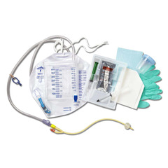 Medline Two-Layer Tray with 400 mL Urine Meter with 2,500 mL Drain Bag and Silicone-Elastomer Coated Latex Foley Catheter, Drain Bag with Blunt Cannula Sample Port, 18 Fr, 10 mL