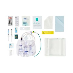 Medline SilverTouch 1-Layer 100% Silicone Foley Catheter Tray with Drain Bag, 14 Fr, 10 mL