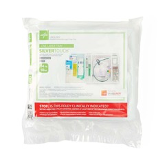 Medline SilverTouch 1-Layer 100% Silicone Foley Catheter Tray with Drain Bag, 14 Fr, 10 mL