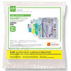 Medline SilverTouch 1-Layer 100% Silicone Foley Catheter Tray with 400 mL Urine Meter and 2,500 mL Drain Bag, 14 Fr, 10 mL