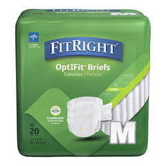 Medline FitRight Extra Cloth-Like Adult Incontinence Briefs, Size M, for Waist Size 32
