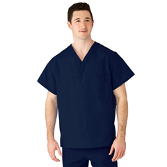 Medline AngelStat Unisex Reversible V-Neck 2-Pocket Scrub Top with Medline Color-Coding, Size XL, Navy