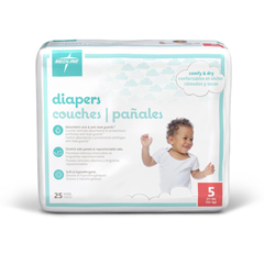 Medline Disposable Baby Diapers, Size 5, 27+ lb., 25/Bag
