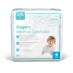 Medline Disposable Baby Diapers, Size 6, 35+ lb., 25/Bag