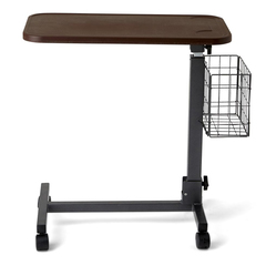 MEDMDS108015 - Medline - Fold-Flat Overbed Table with Basket, Walnut, 1/EA